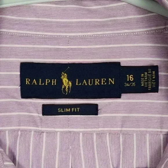 Lot of 2 Polo Ralph Lauren Men’s Button Up Dress Shirts Slim Fit Sz 16 Prpl Blue - Picture 10 of 16
